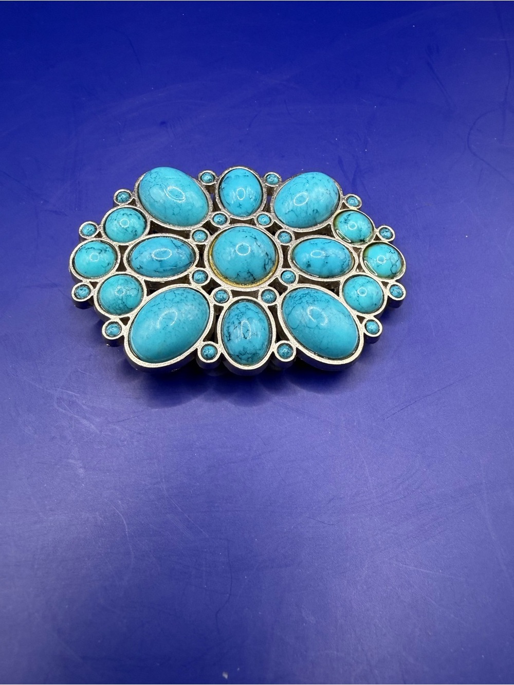 Western Turquoise Cluster Belt Buckle - Faux Turquoise Oval Cabochons - Picture 2 of 5